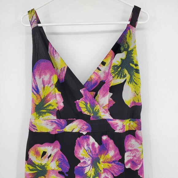 Ashley Stewart Black and Floral Print Surplice Neck Long Midi Smocked Dress 14 - Picture 4 of 7